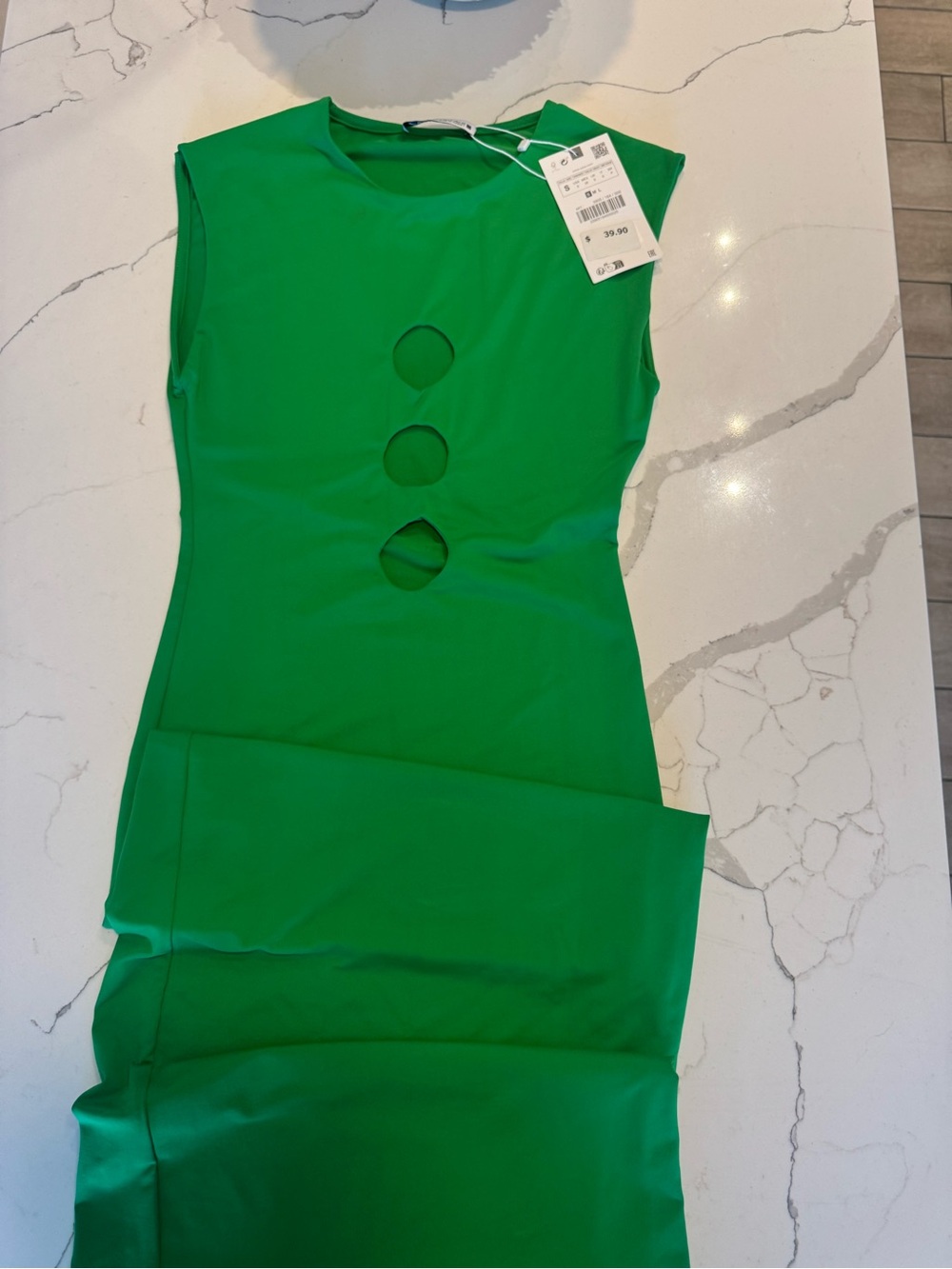 Zara Vibrant Green Sleeveless Dress with Tag Detail